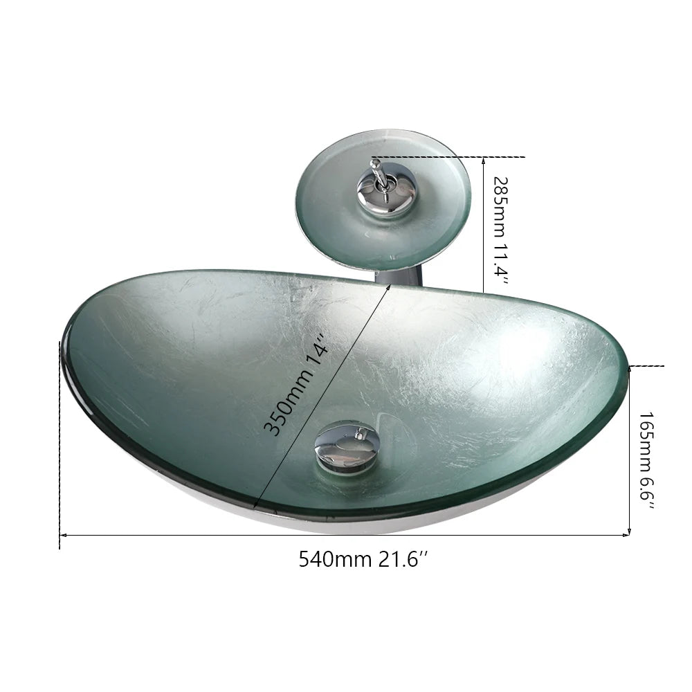 Mekkhala Tempered Glass Bathroom Sink With Waterfall Faucet