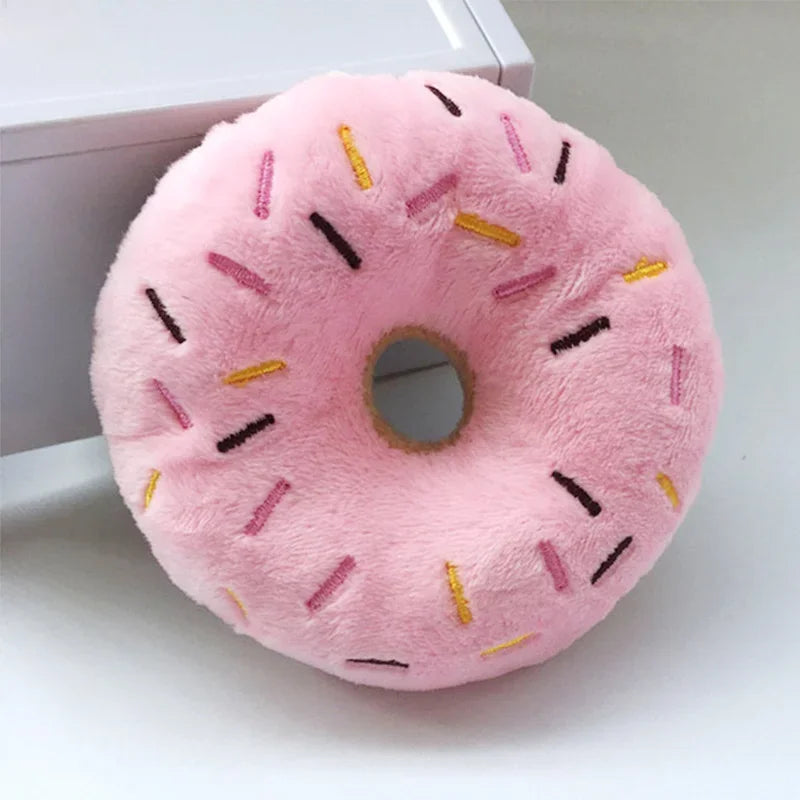 PetMundo Soft Donut Dog Toys Plush Squeaky Interactive Chew Toy