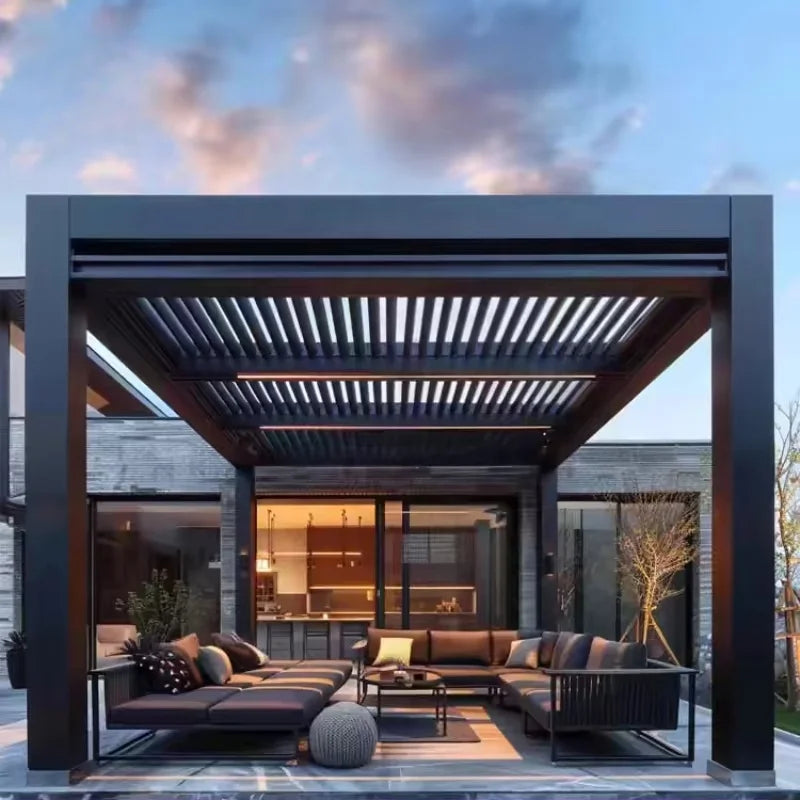 Aluminum Pergola With Electric Louvered Gazebo For Outdoor Sunshade