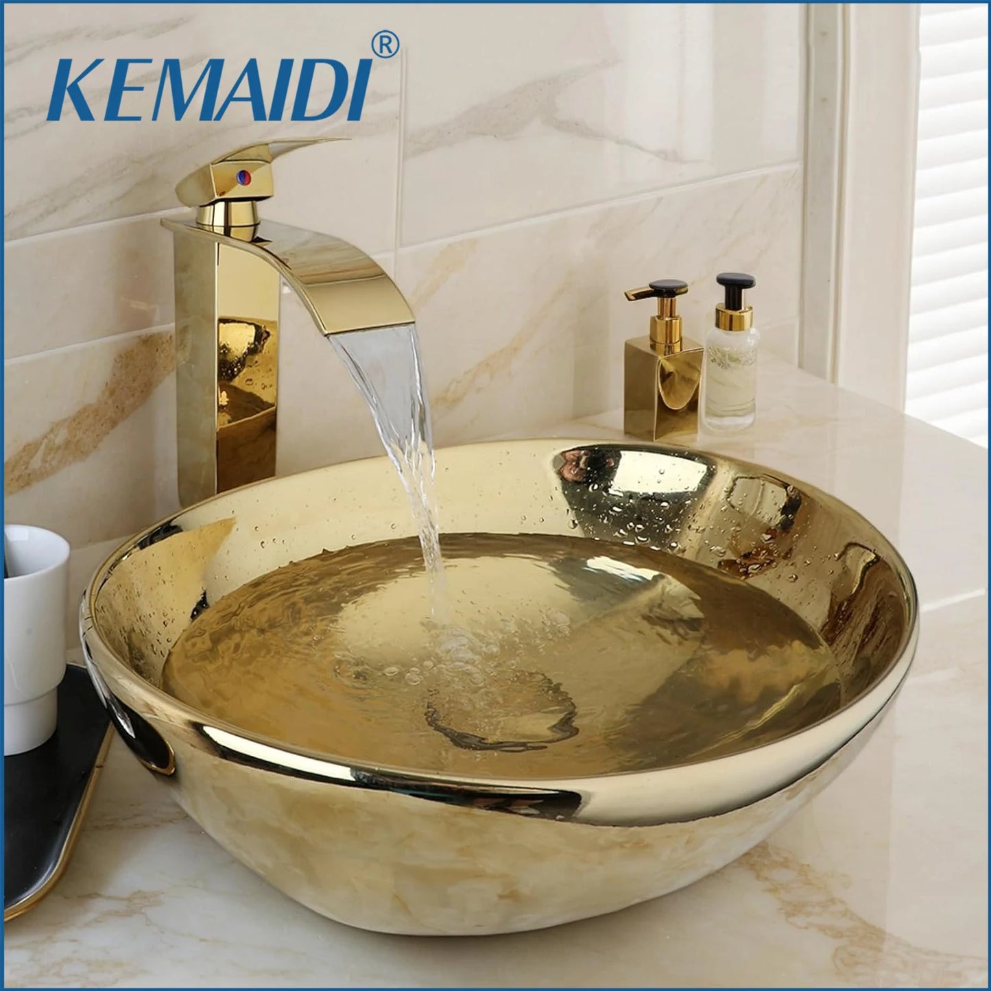 Kemaidi Ceramic Vessel Bathroom Sink With Polished Faucet