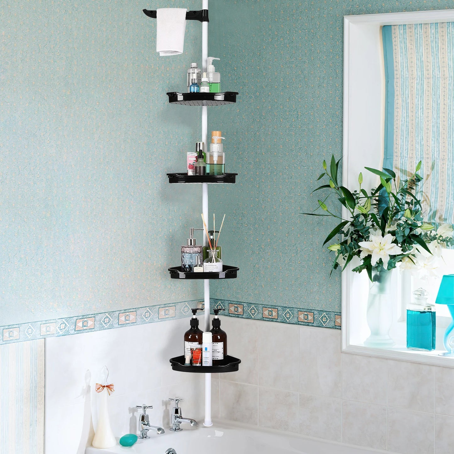 HiMISS Corner Shower Caddy With Tension Pole 4-Tier Bathroom Organizer