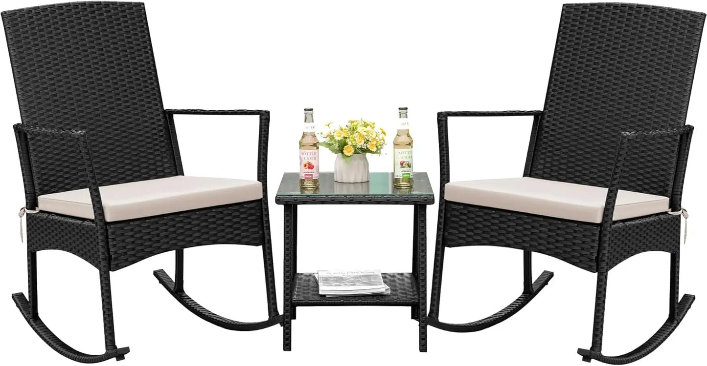 Flamaker Outdoor PE Rattan Rocking Chair With High Back Patio
