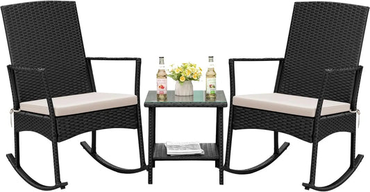 Flamaker Outdoor PE Rattan Rocking Chair With High Back Patio