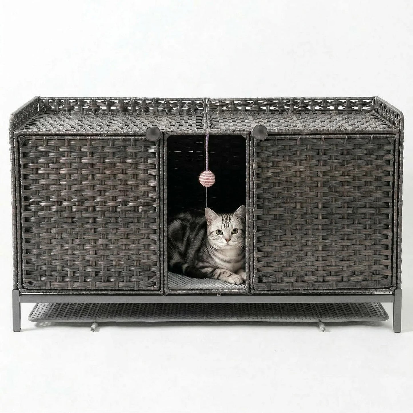 DishyKooker Hidden Cat Litter Box Enclosure Side Table Wicker Rattan