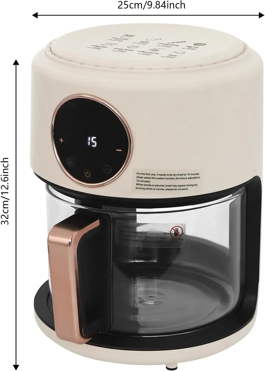 Portable Glass Compact Air Fryer With Digital Display 8 Presets