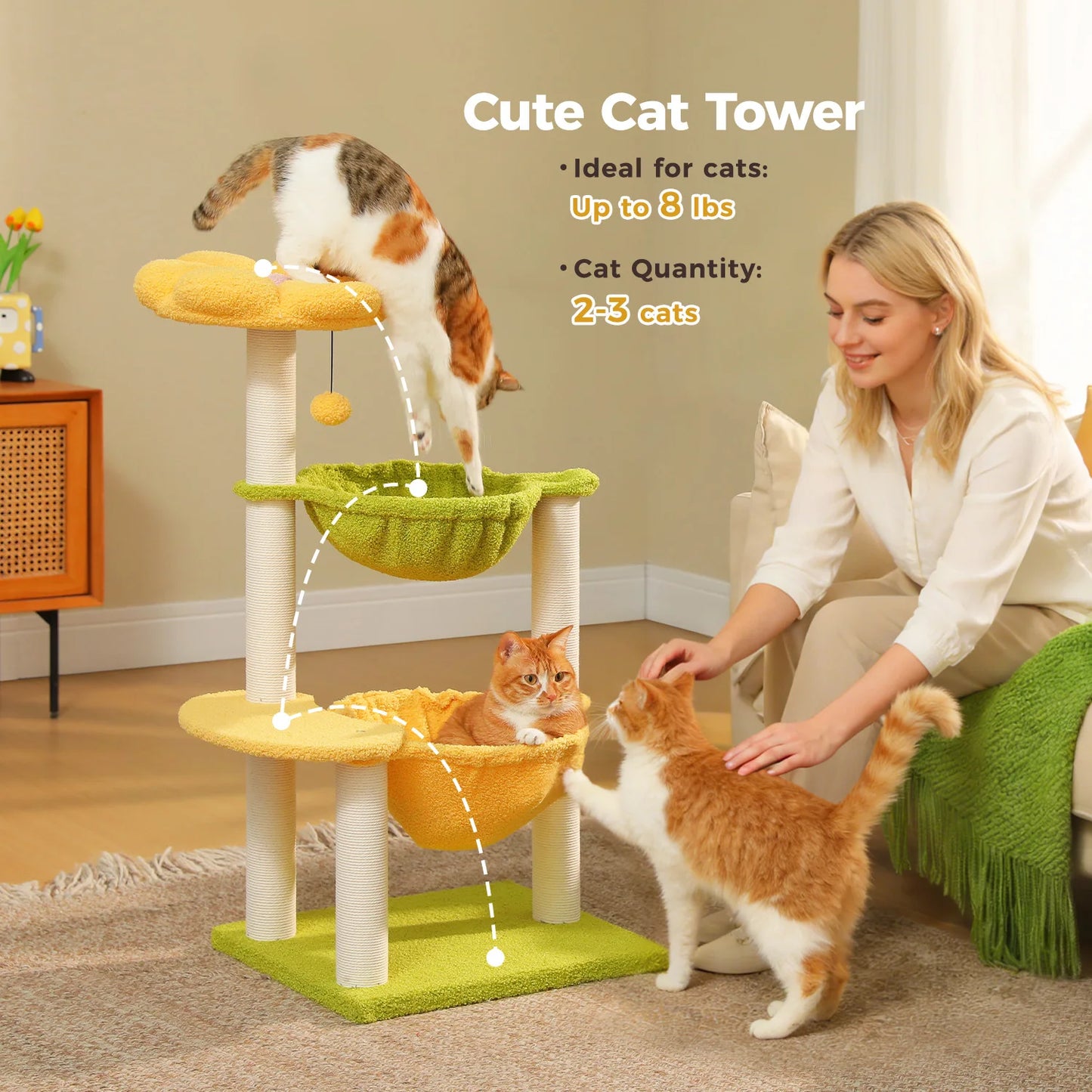 PAWZ Road Flower Cat Tree With Cozy Hammocks And Scratching Posts