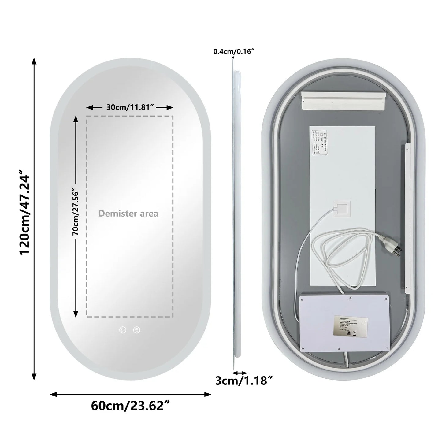Illuminated Oval Bathroom Mirror With Backlit LEDs And Anti Fog