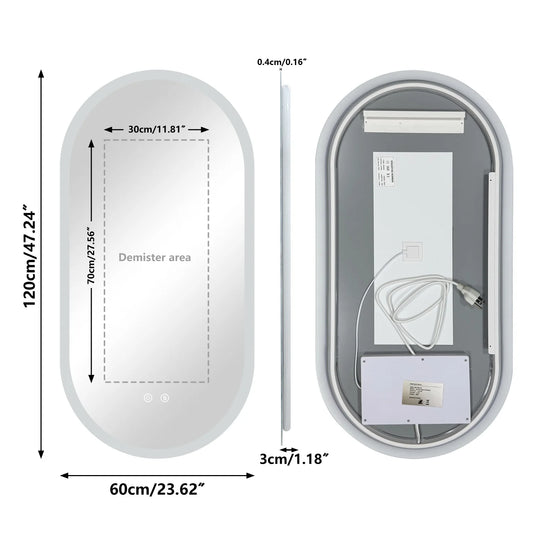 Illuminated Oval Bathroom Mirror With Backlit LEDs And Anti Fog