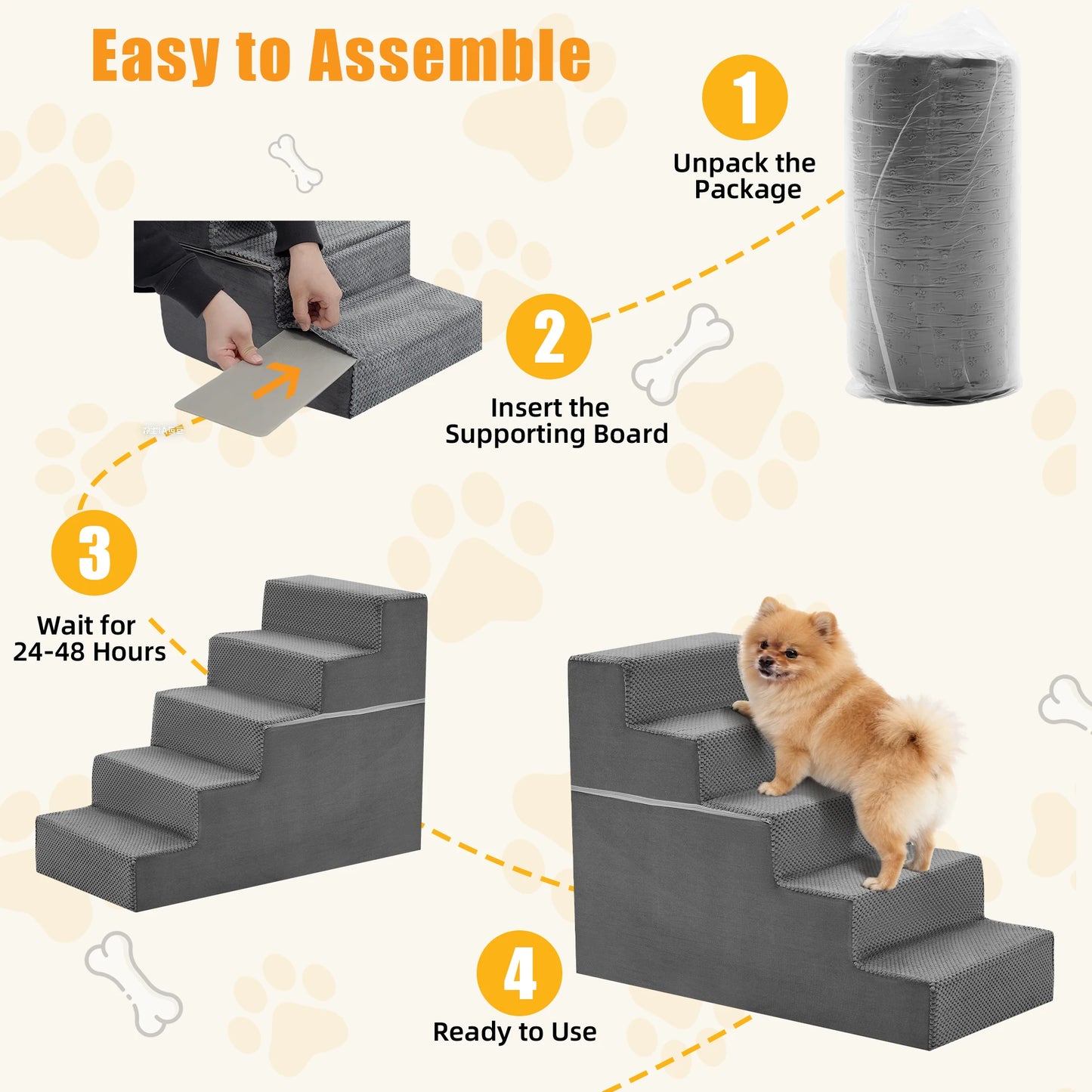 JHK 3-5 Step Right Angled Foam Dog Stairs For Home