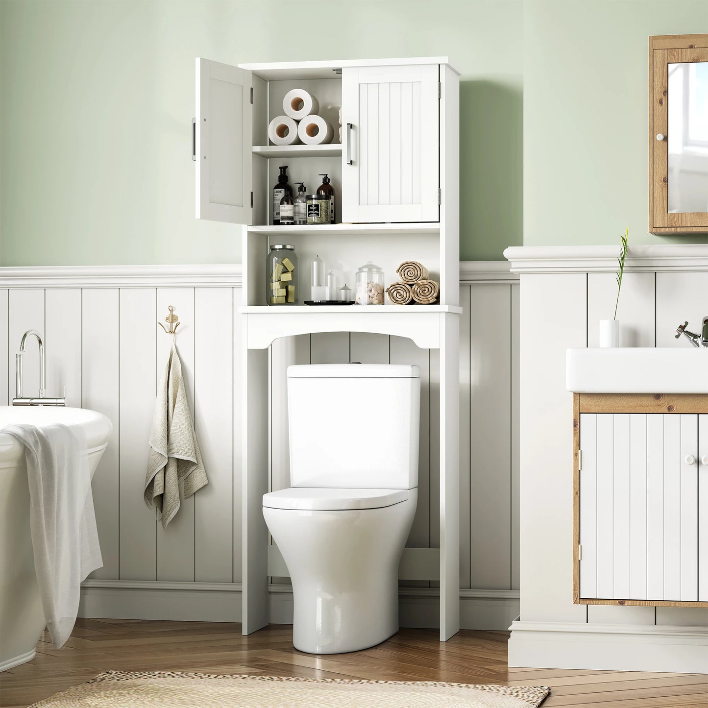 HiMISS Over The Toilet Storage Cabinet With Anti Tip And Double Doors