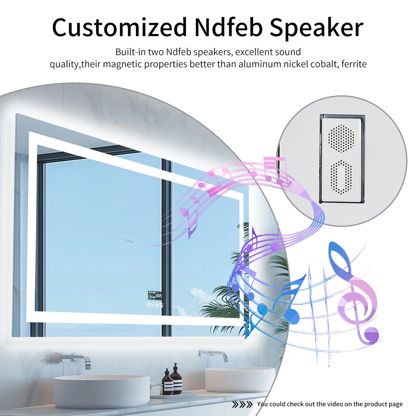 Wisfor Led Bathroom Mirror With Anti Fog And Bluetooth Speaker
