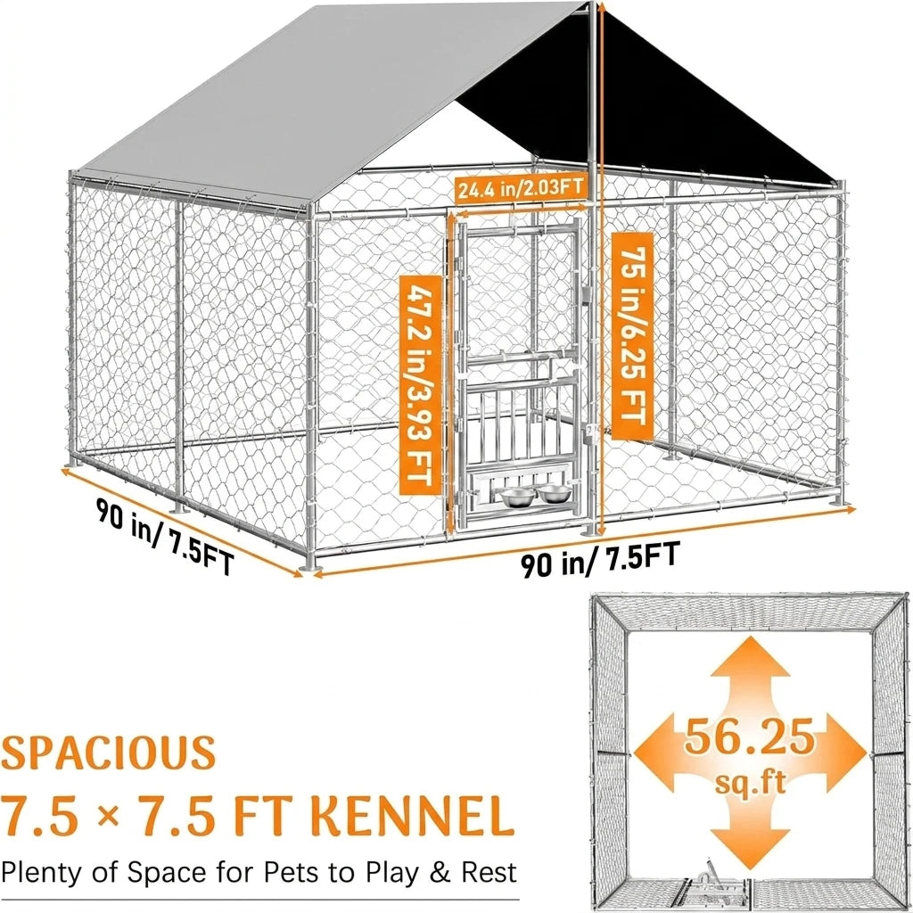 Heavy Duty Outdoor Dog Kennel Featuring Dual Doors And Bowls
