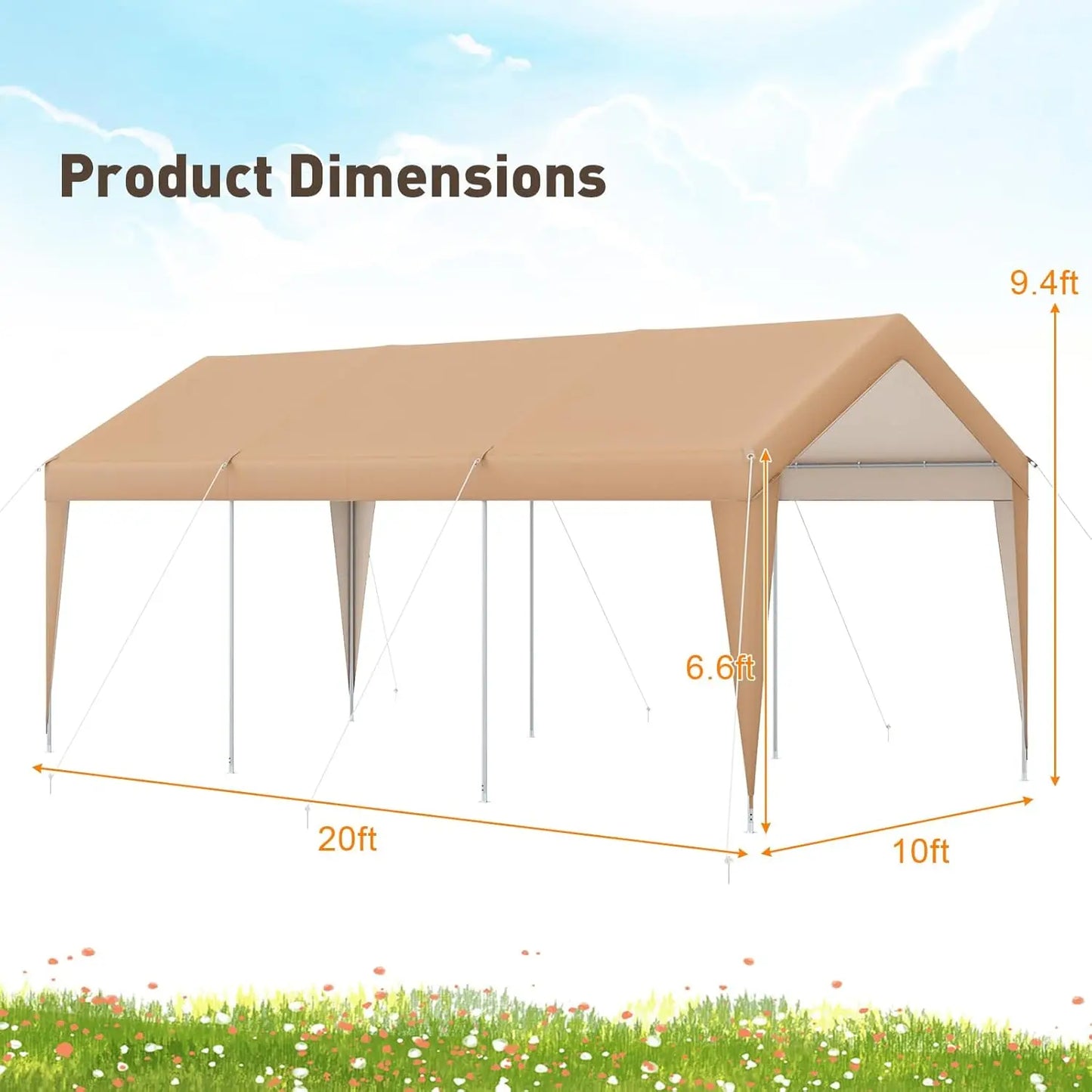 Heavy Duty Carport Shelter With 180g PE Canopy And Steel Frame