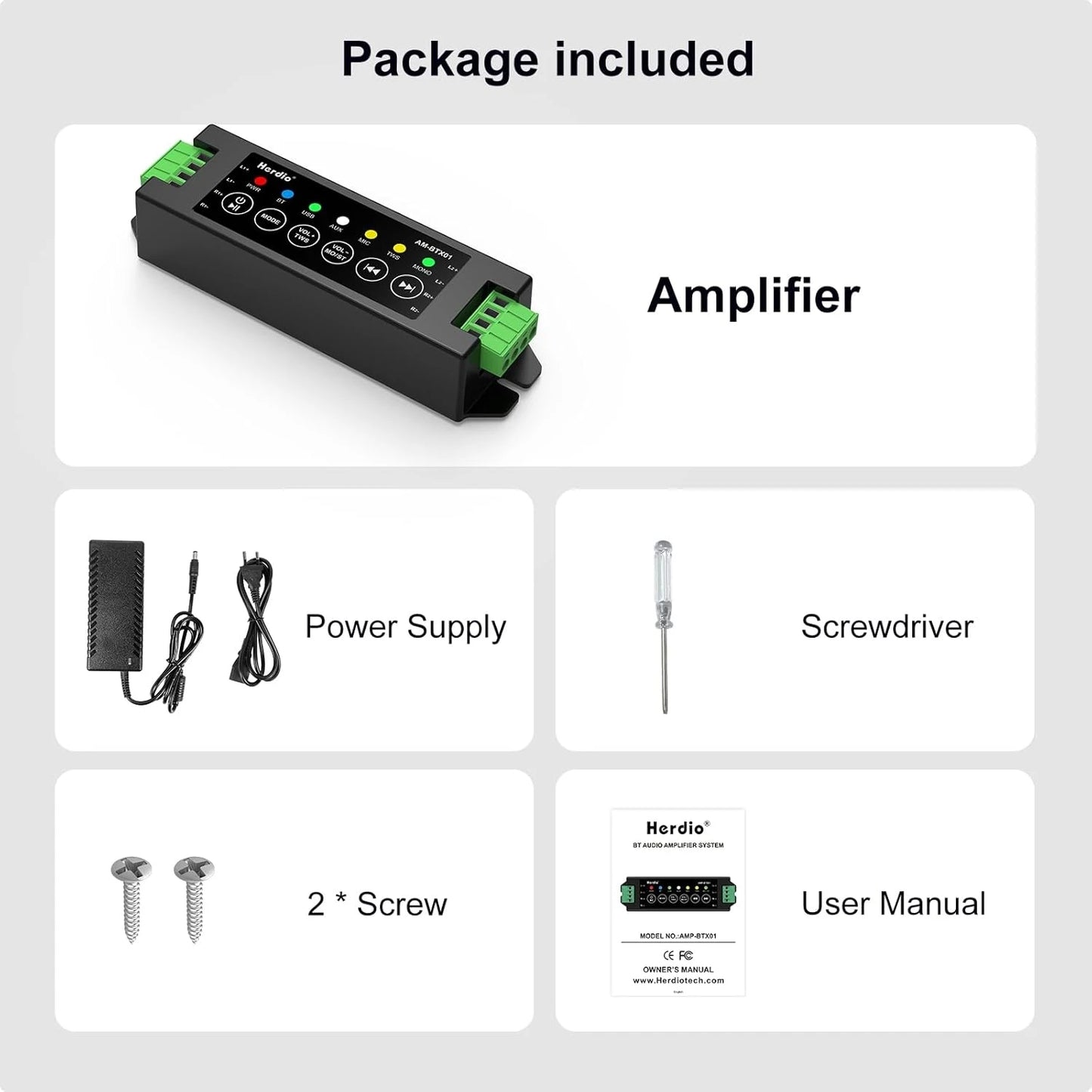 Herdio 4 Channel Bluetooth Amplifier 200W Power Output With USB