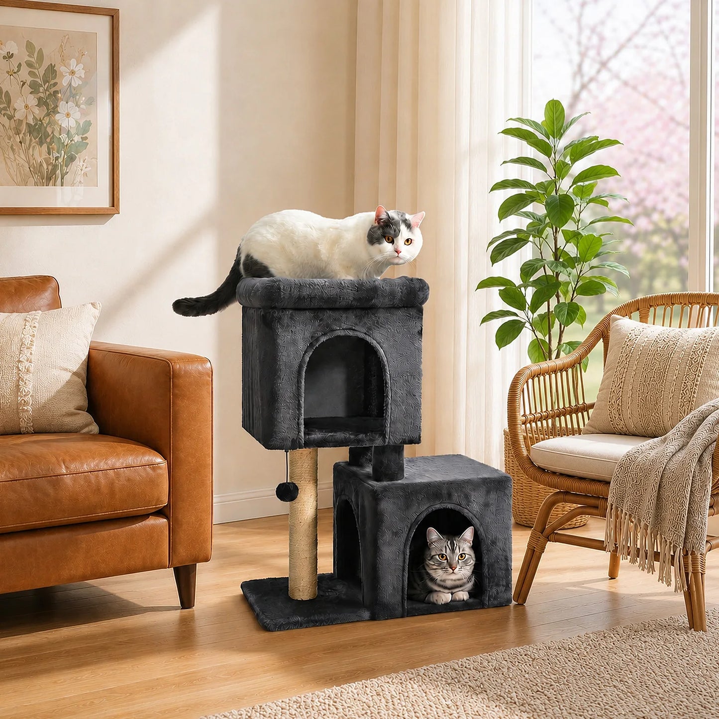 Pawz Road Cat Tower With Dual Condos And Sisal Scratching Post