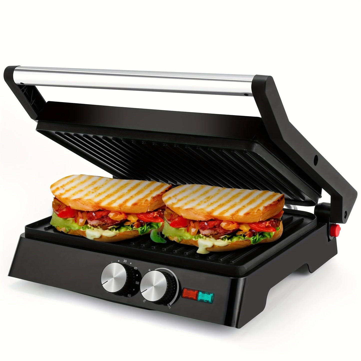 3-In-1 Electric Indoor Grill Panini Press With Nonstick Plates