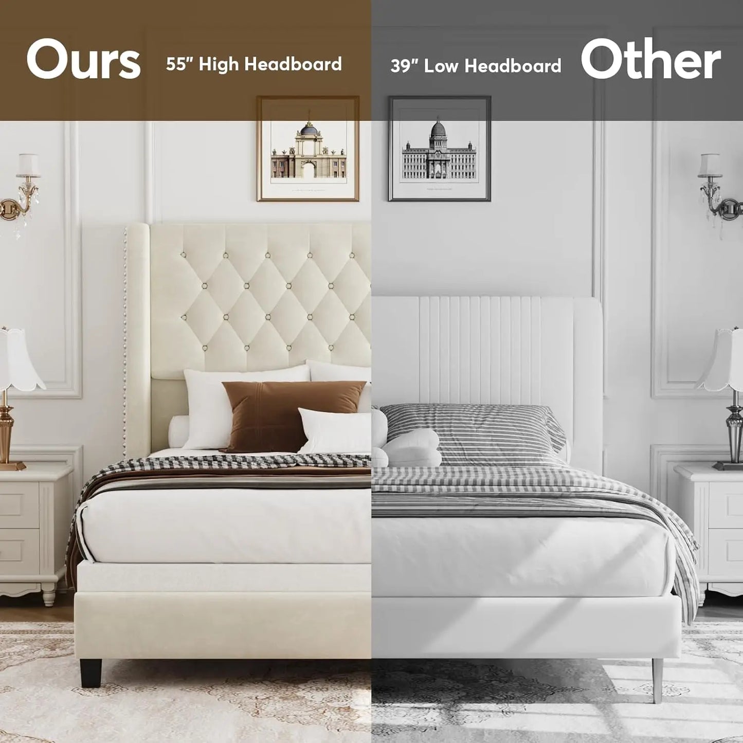 Upholstered Platform Bed Frame With Button Tufted Headboard
