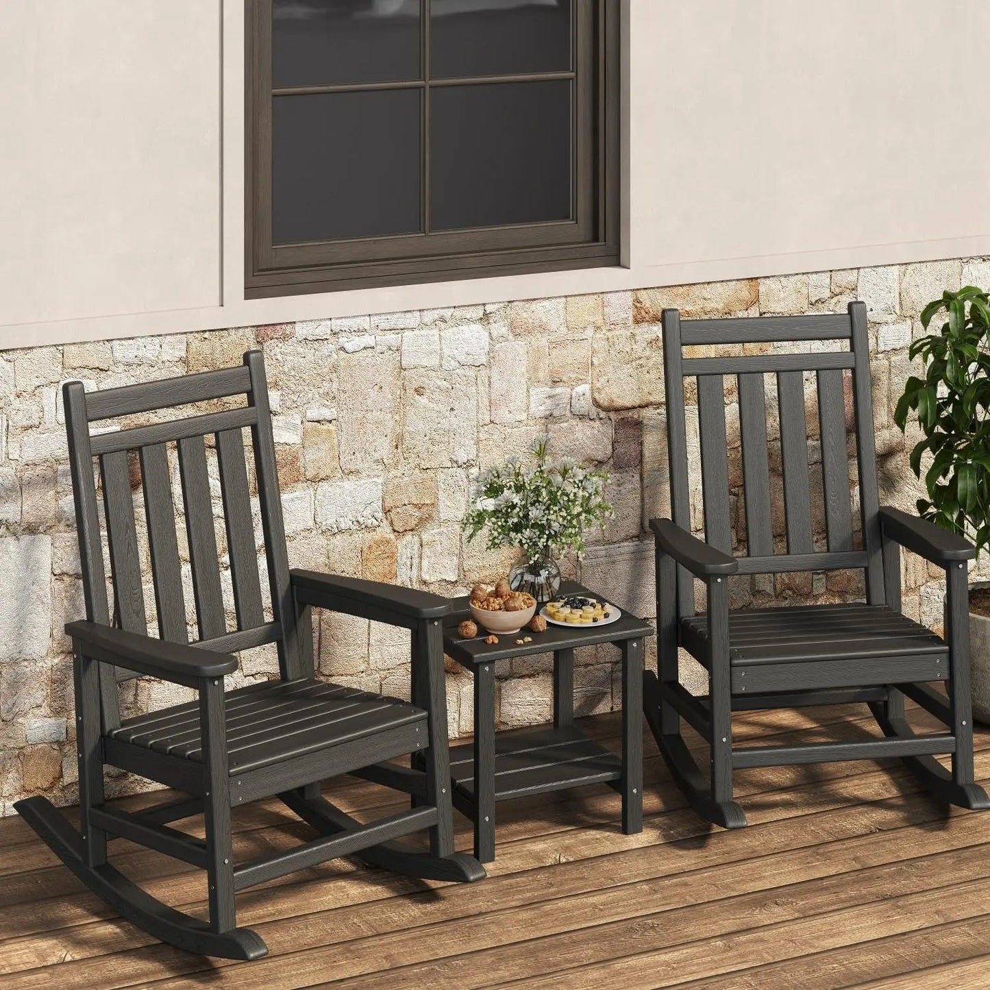 HDPE High Back Rocking Chair With Side Table Outdoor Furniture