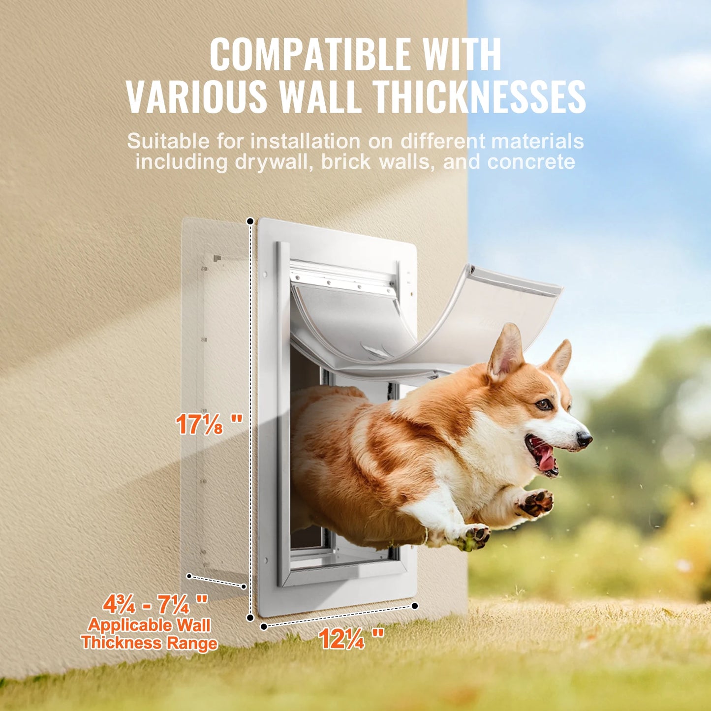 SucceBuy Weatherproof Pet Door Metal Frame With Lock And Flaps