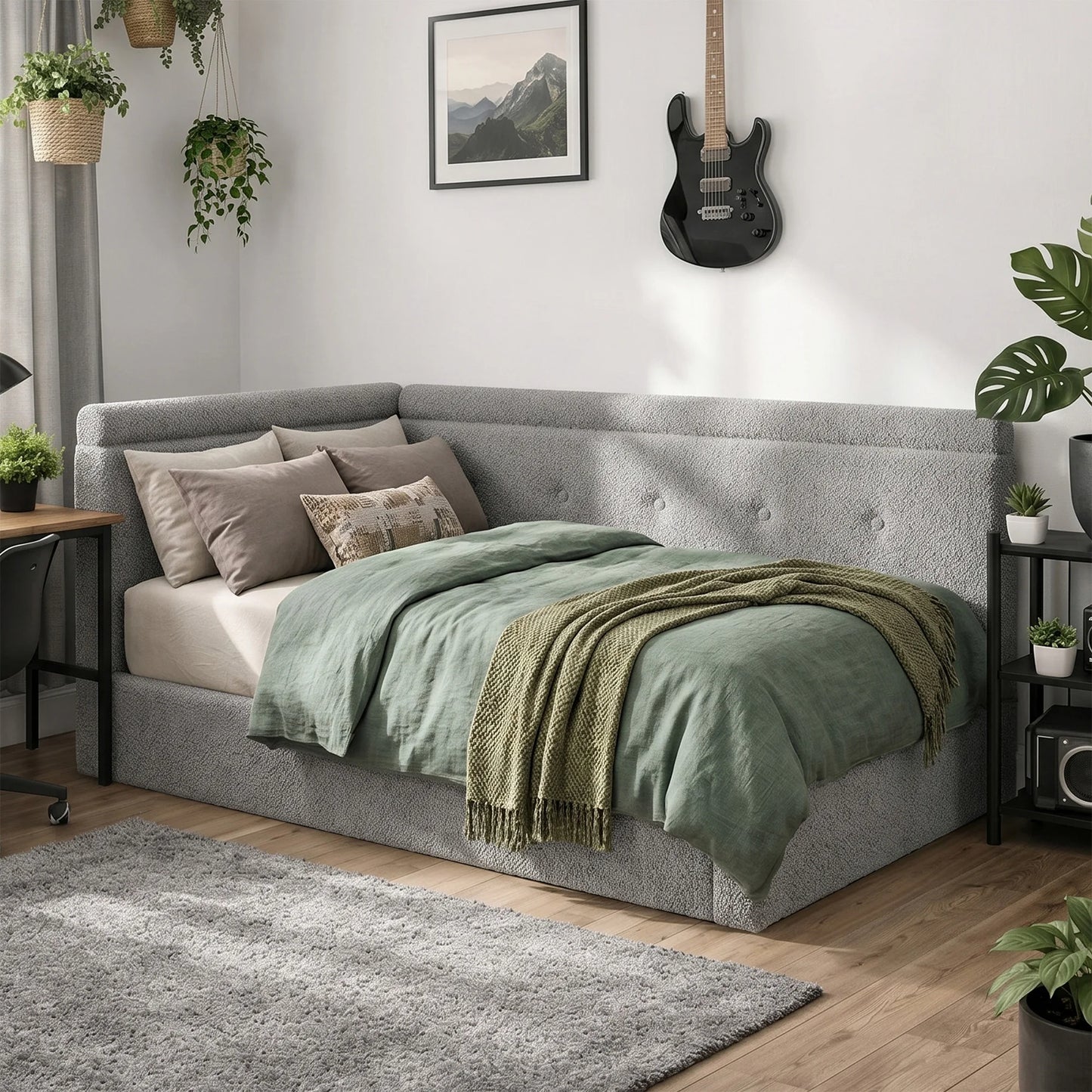 EnHomee L Shaped Cloud Bed Frame Anti Collision Foam Padding