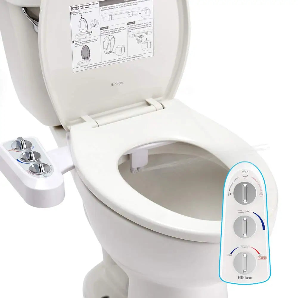 Toilet Seat Bidet with Self Cleaning Dual Nozzle, Hot and Cold Water Spray Non-Electric Mechanical Bidet Toilet Attachment