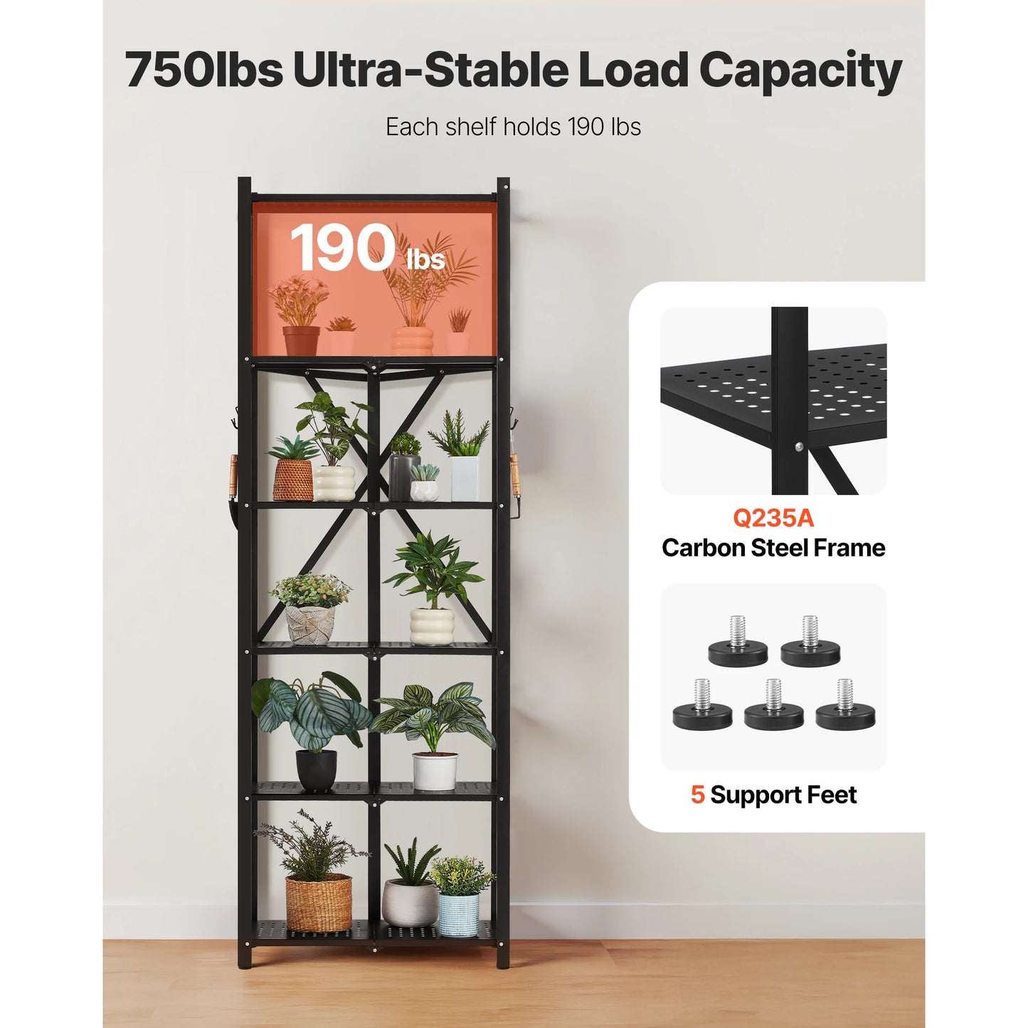 SucceBuy 6 Tier Folding Mobile Storage Shelf With Wheels