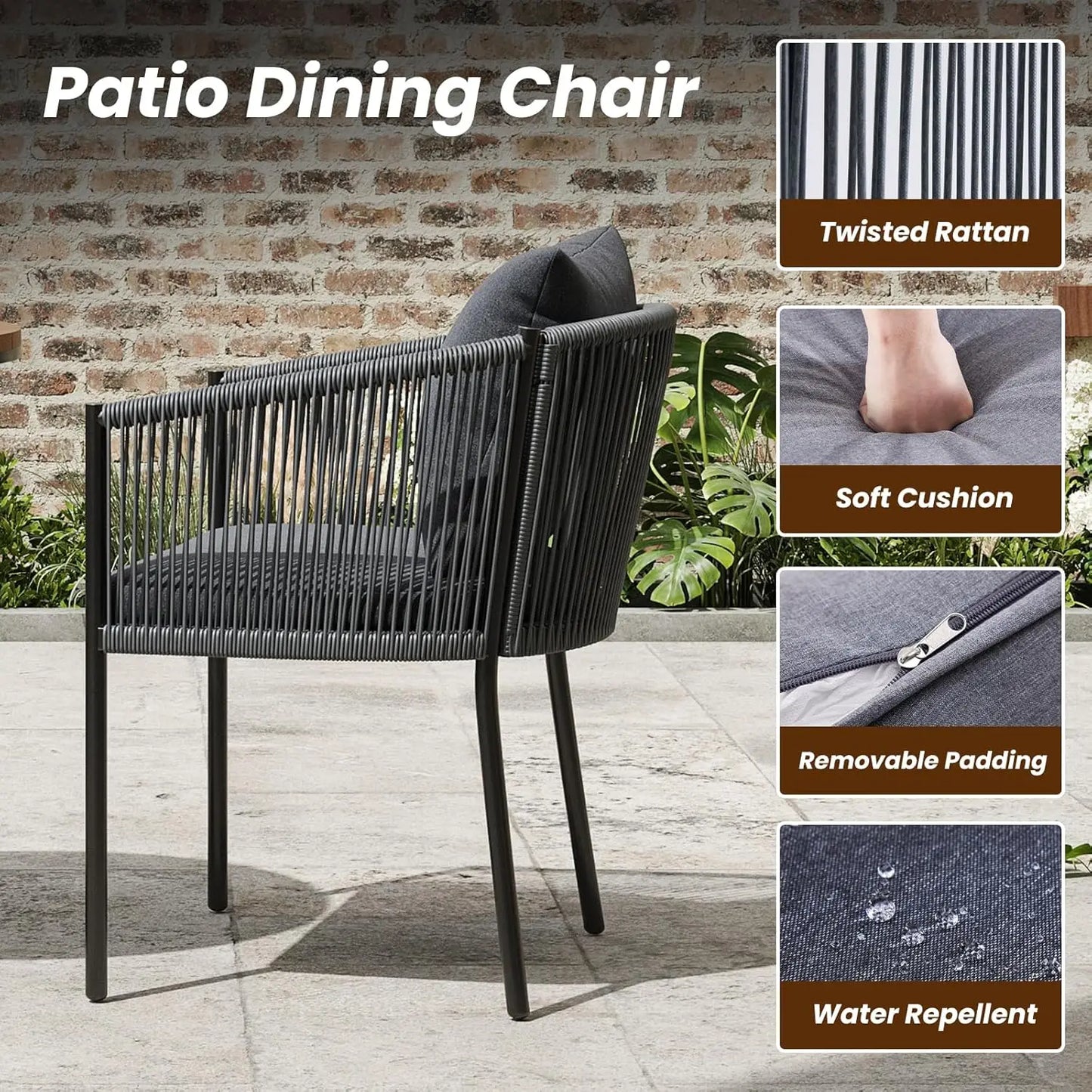Set Of 2 Outdoor Rattan Wicker Patio Chairs For Garden