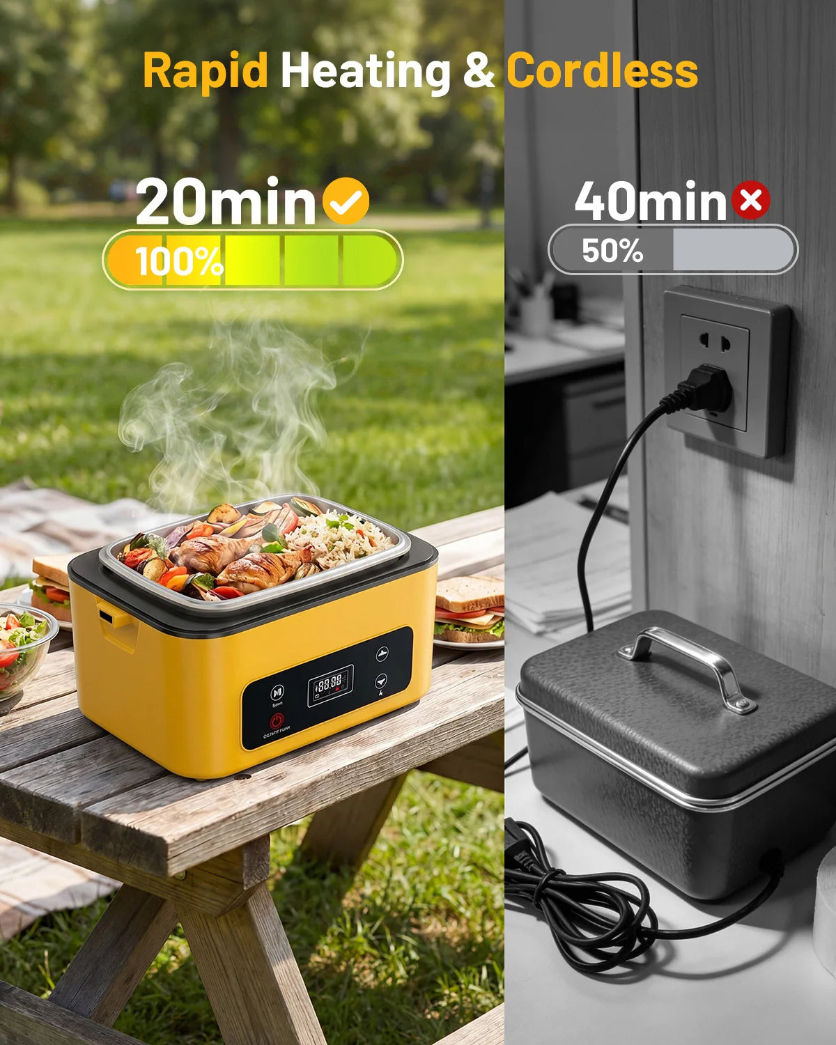 Cordless Electric Lunch Box With Custom Timer And Power Bank