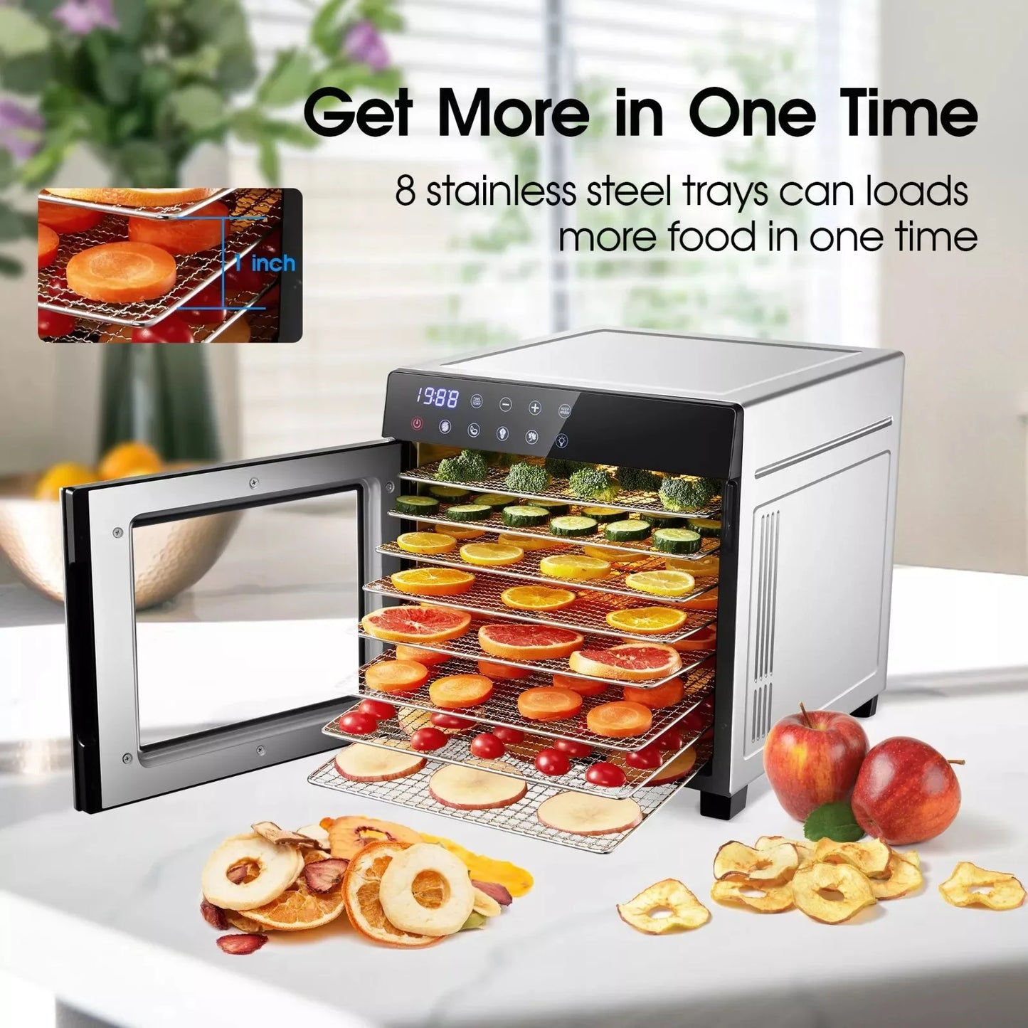 SNDOAS 8 Tray Stainless Steel Food Dehydrator 4 Presets 600W