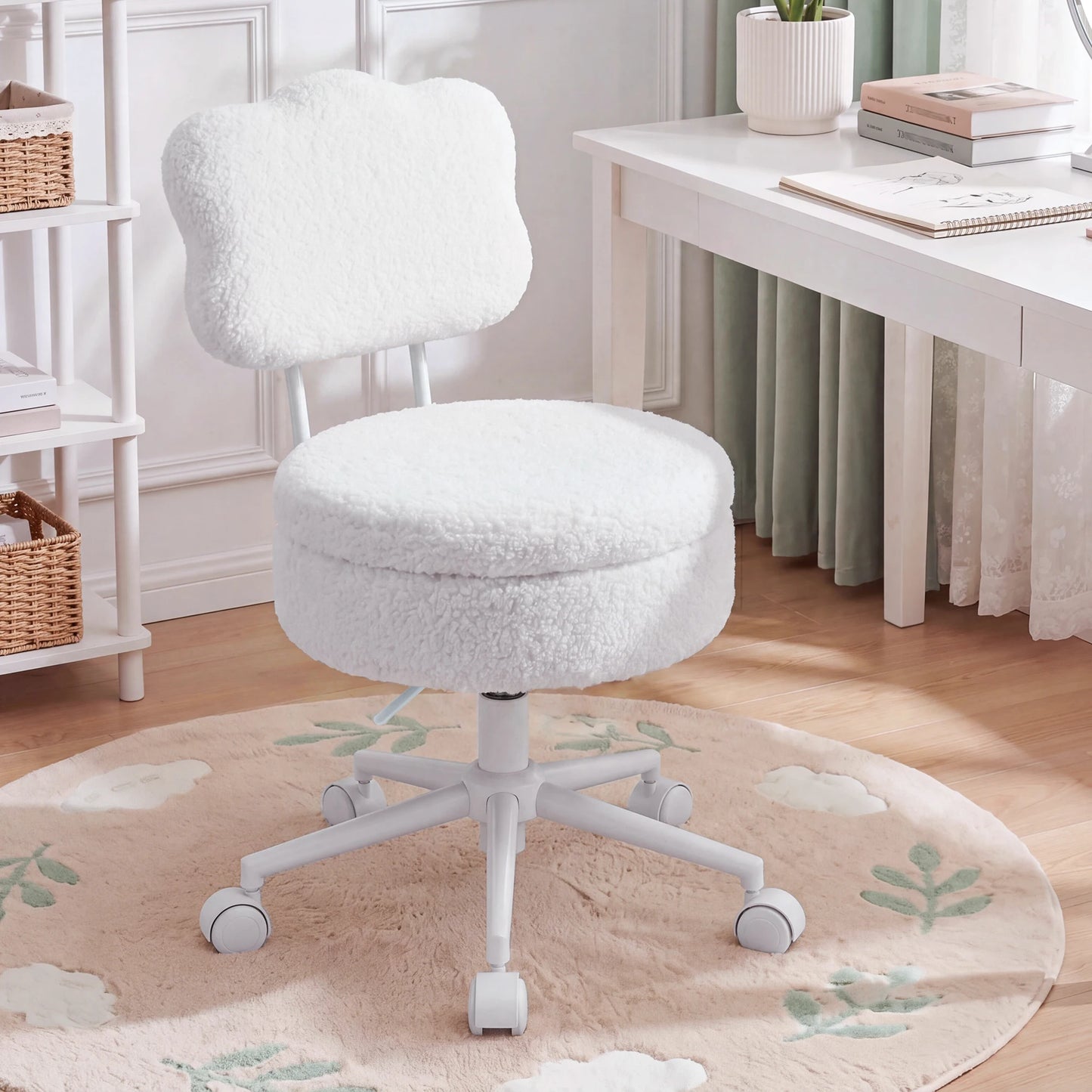 Adjustable Vanity Chair With Swivel Seat And Storage Shelf