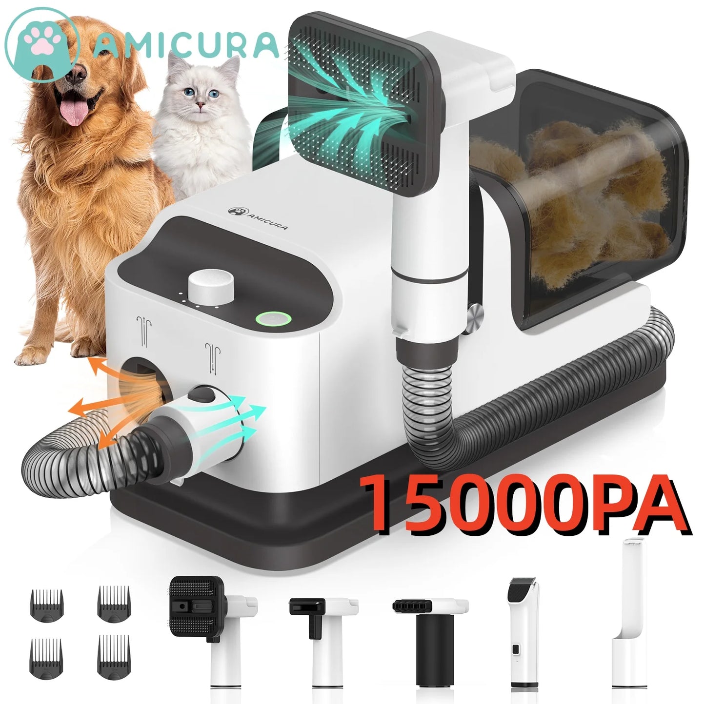 Amicura P1 Vacuum Cleaner And Hair Dryer With Pet Grooming Tools Dog Clipper