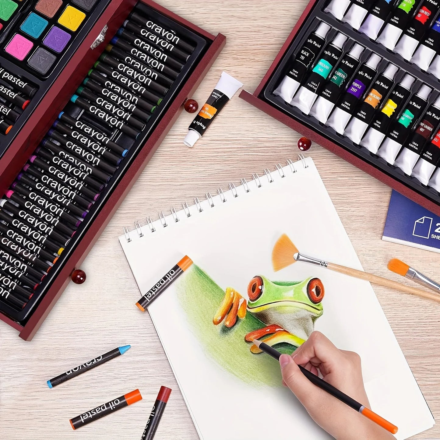 Professional Art Set With Crayons Oil Pastels Watercolors Pencils