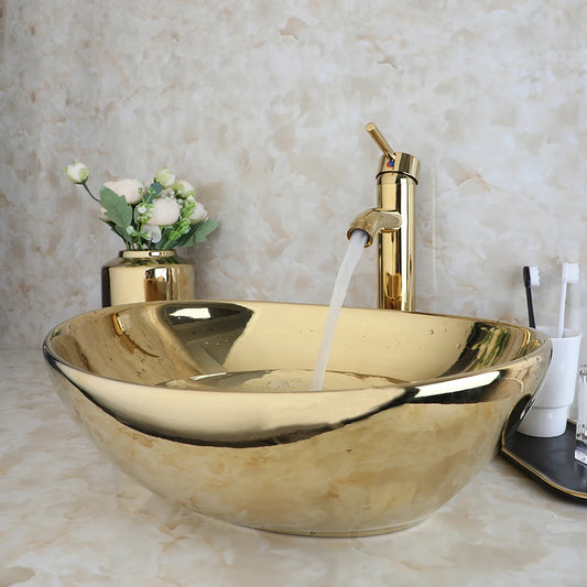 Kemaidi Ceramic Vessel Bathroom Sink With Polished Faucet
