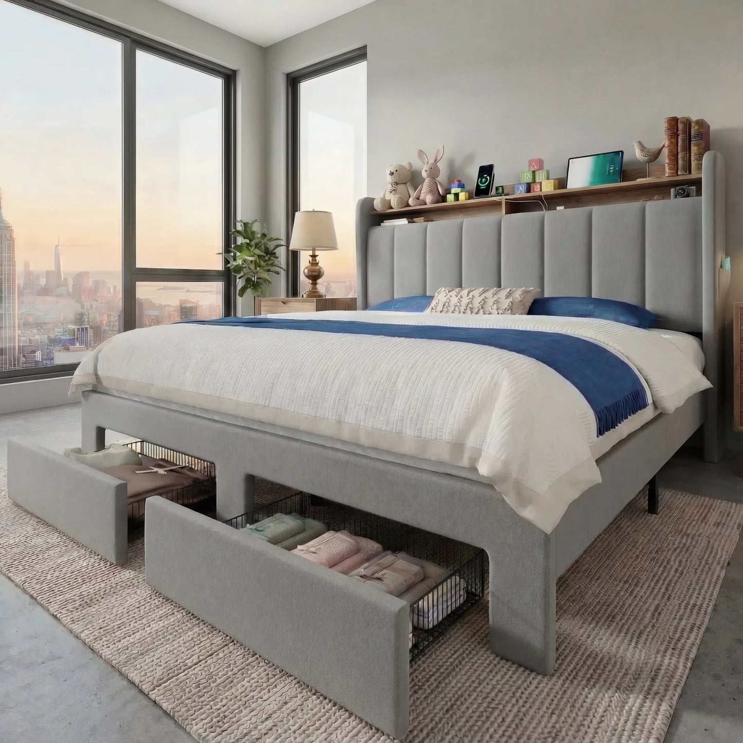 HOOMIC Bed Frame With Storage Drawers Shelves And LED Lights