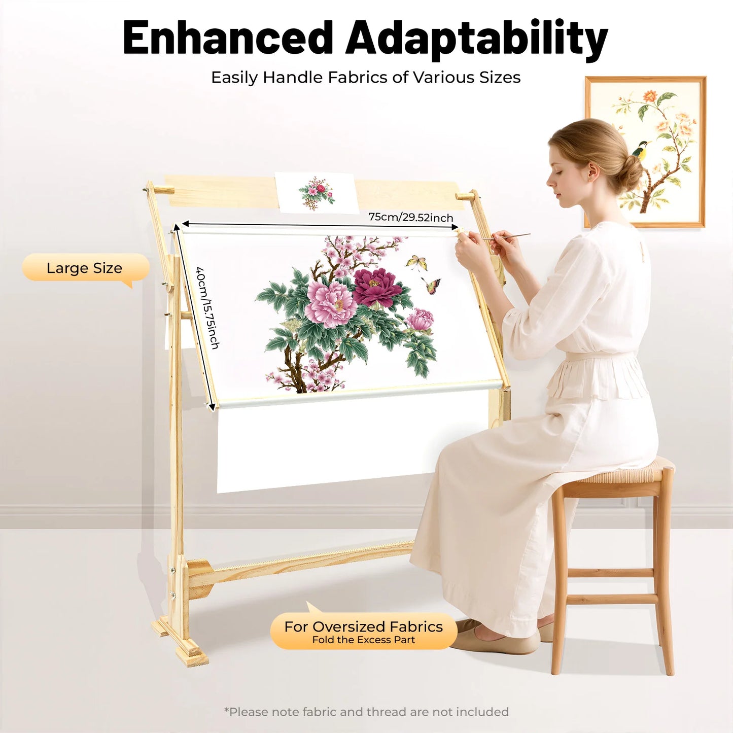 360° Adjustable Embroidery Stand Holder Frame Pine Wood Height 5 Gears Craft Cross Stitch Sewing Needlework Tool Floor Standing
