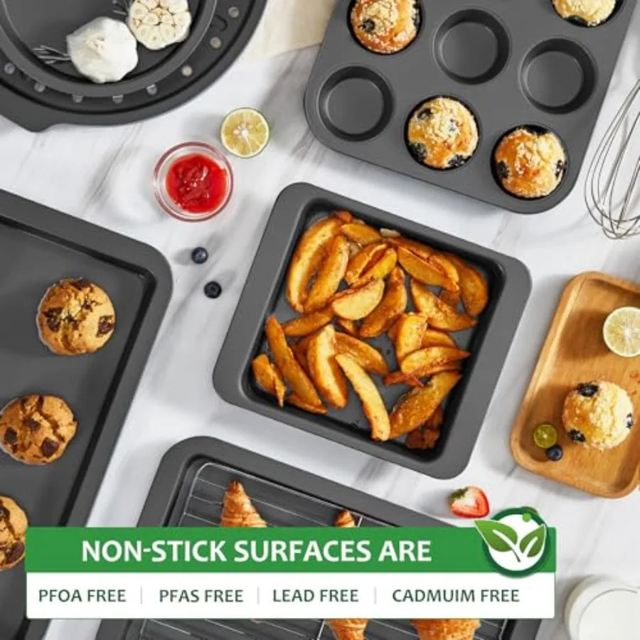 Nonstick Bakeware Set With Rack Includes Cookie Sheet Cake Pan