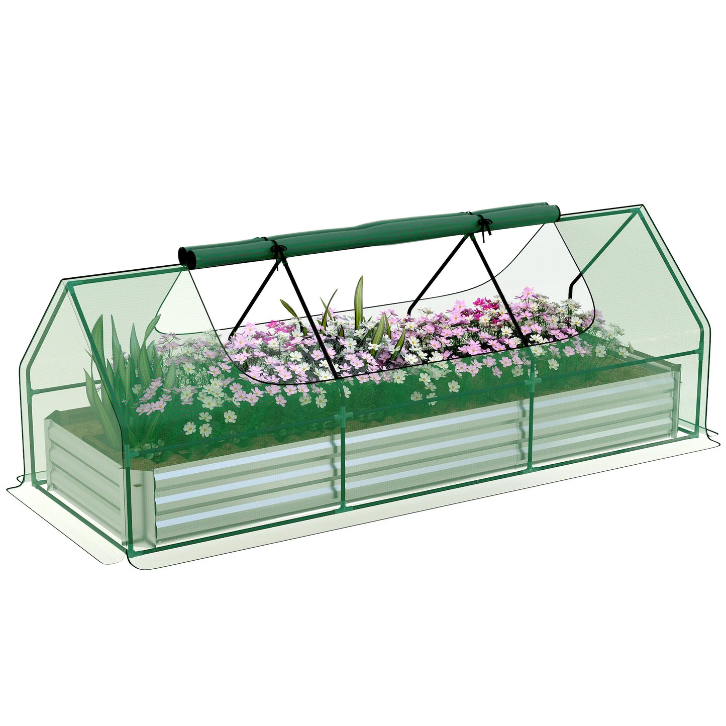 Outsunny Galvanized Raised Garden Bed With Mini Greenhouse Cover