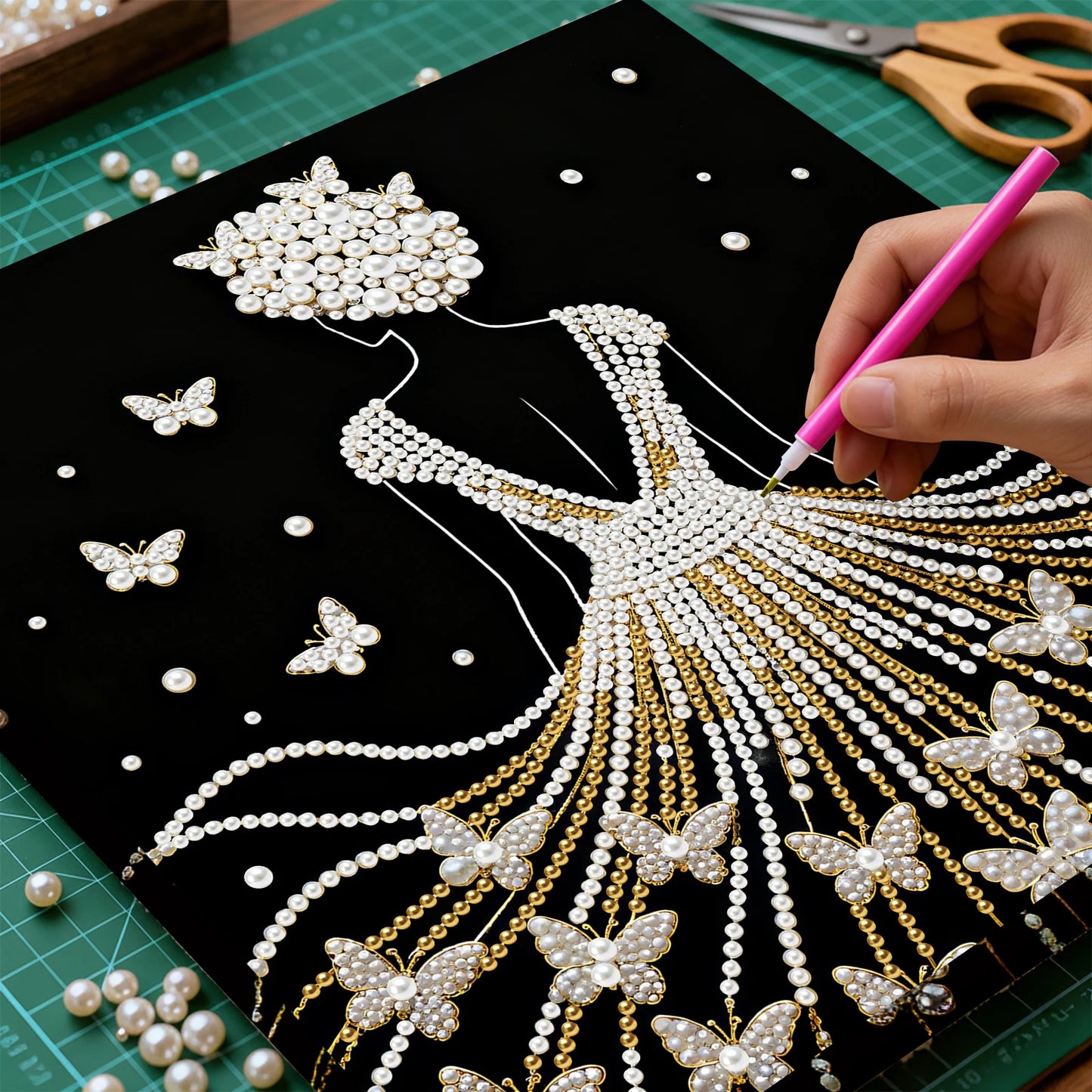 DIY Pearl Art Painting for Home Wall Decor Pearl Gem Paintings Picture Arts Craft 25x25cm With Frame