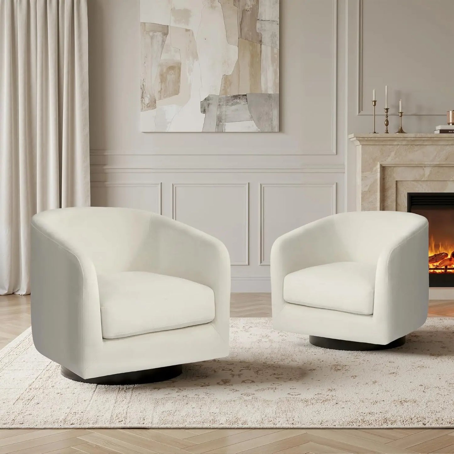 Swivel Accent Chair Set Of 2 Fabric Upholstered Barrel Armchairs