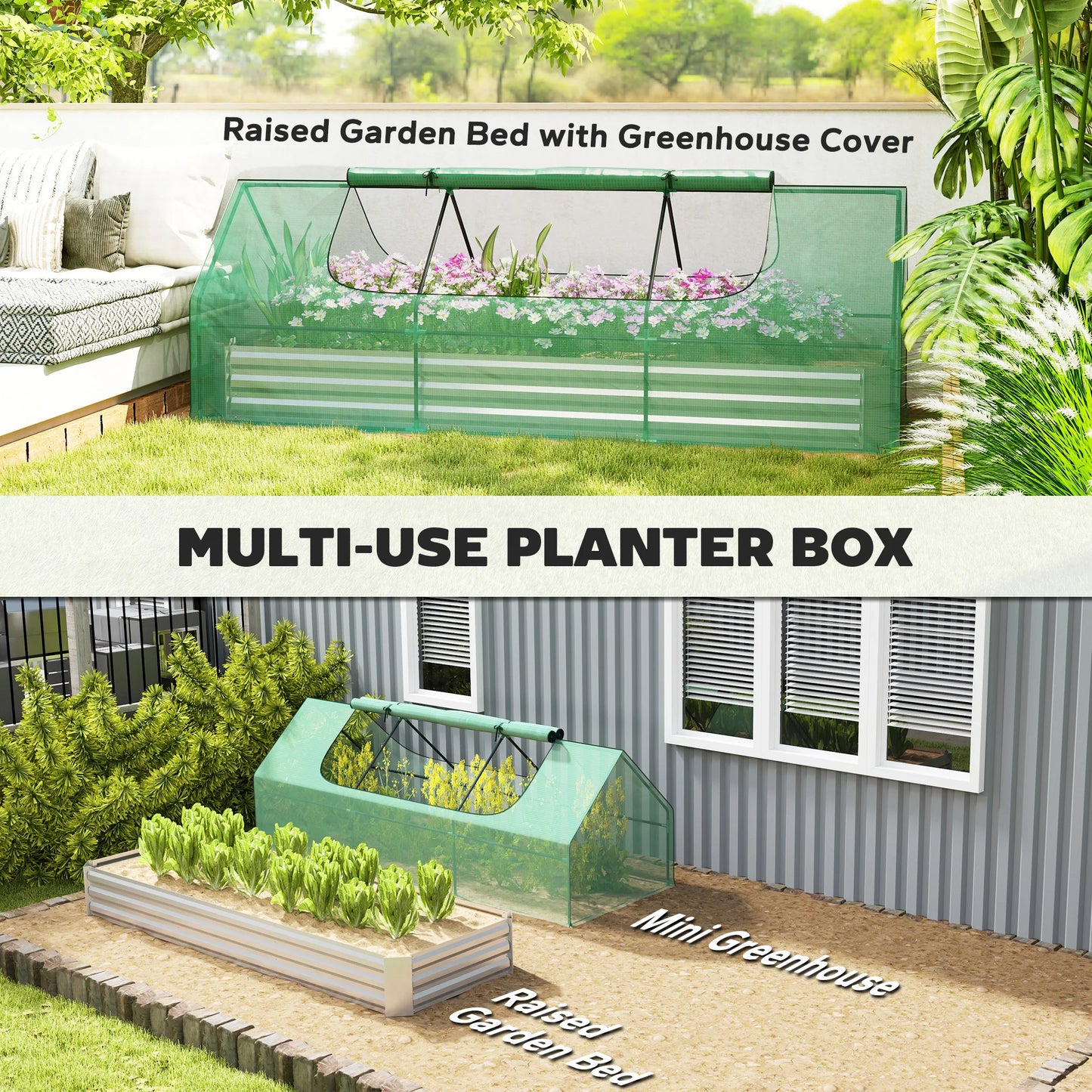 Outsunny Galvanized Raised Garden Bed With Mini Greenhouse Cover