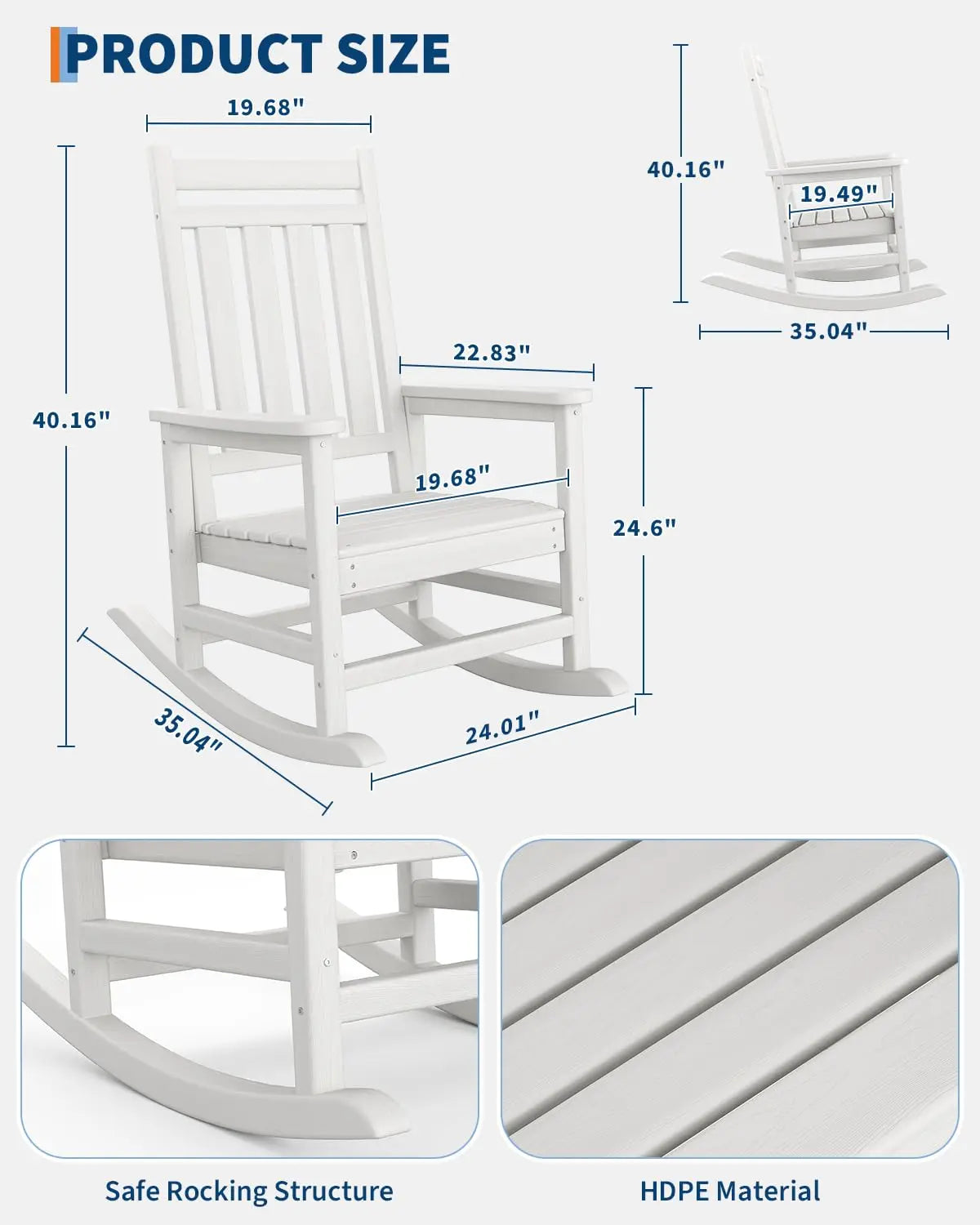 HDPE High Back Rocking Chair With Side Table Outdoor Furniture