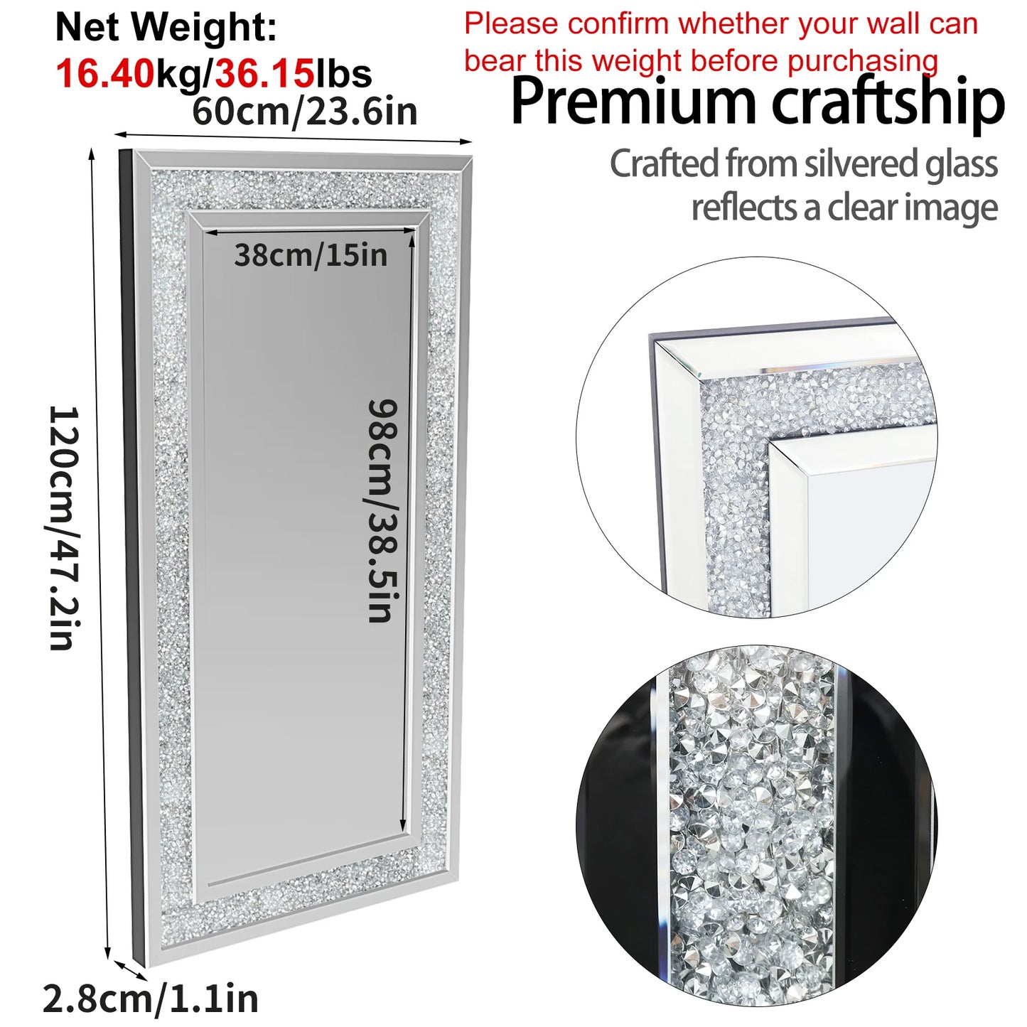 Stylish Framed Glass Wall Mirror For Living Room Decor
