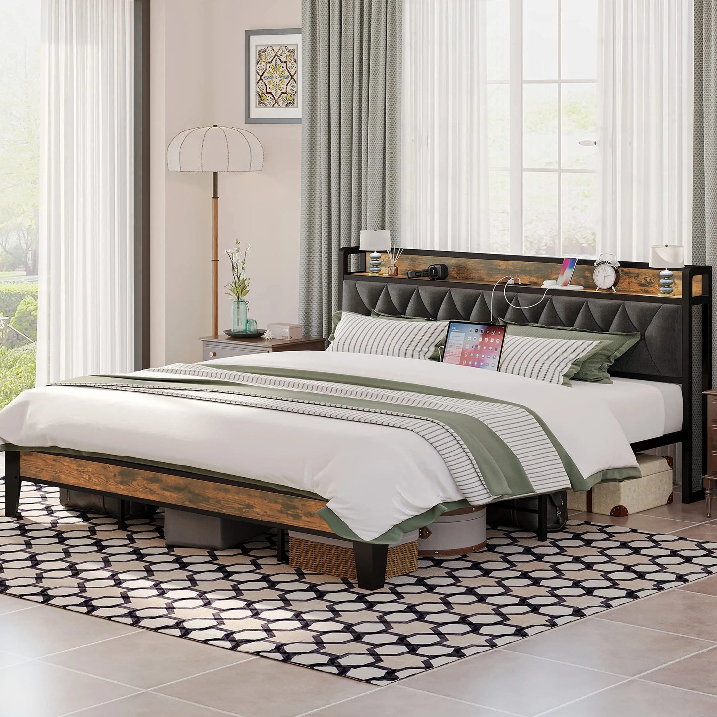 Anctor Storage Bed Frame With Outlets And Headboard