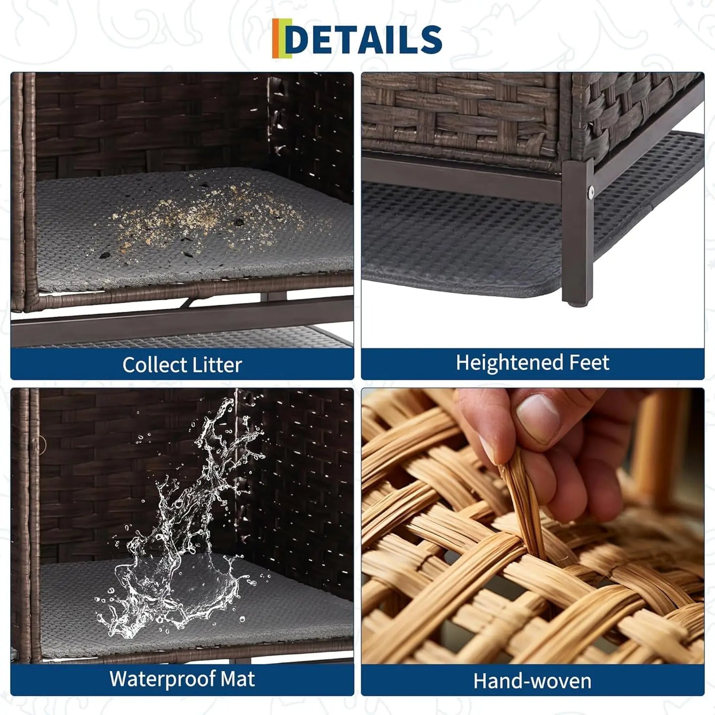 DishyKooker Hidden Cat Litter Box Enclosure Side Table Wicker Rattan