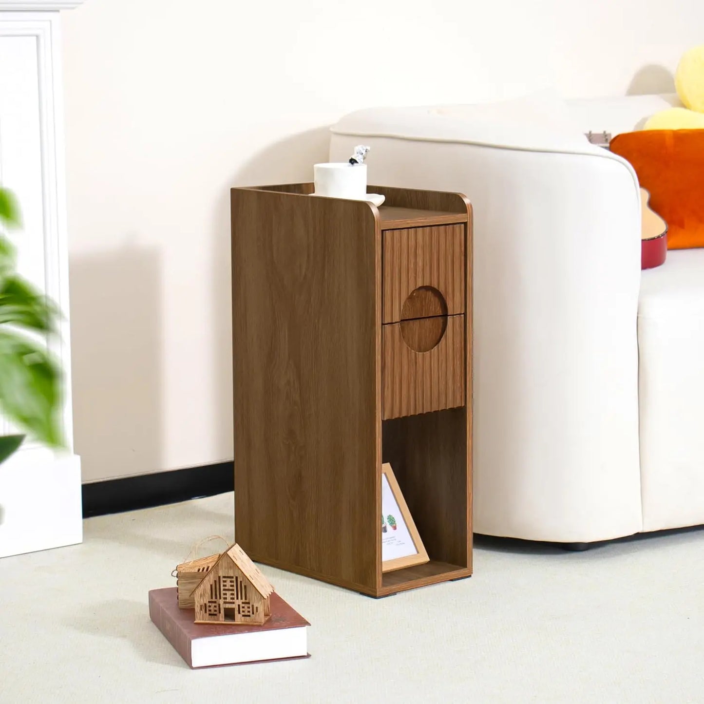 Narrow Fluted Nightstand Set Of 2 Wooden Two Drawer Bedside Tables