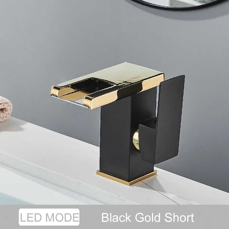 MYQualife LED Waterfall Basin Sink Faucet Single Handle Deck Mounted