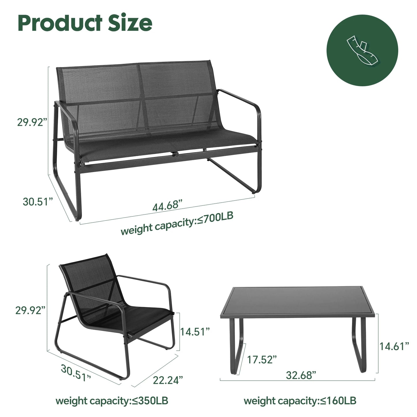 JHK Outdoor Patio Furniture Set With Metal Frame
