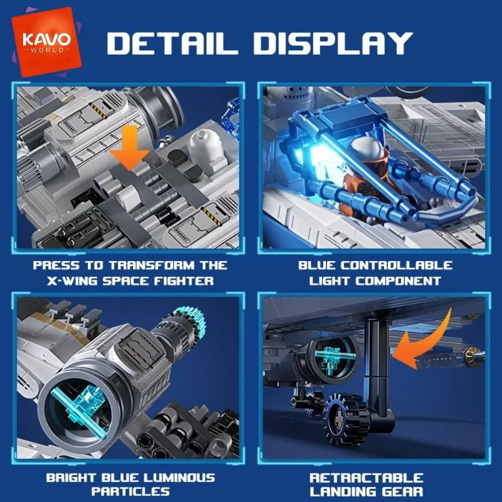 KAVOWORLD X Wing Space Fighter Building Blocks With LED Light