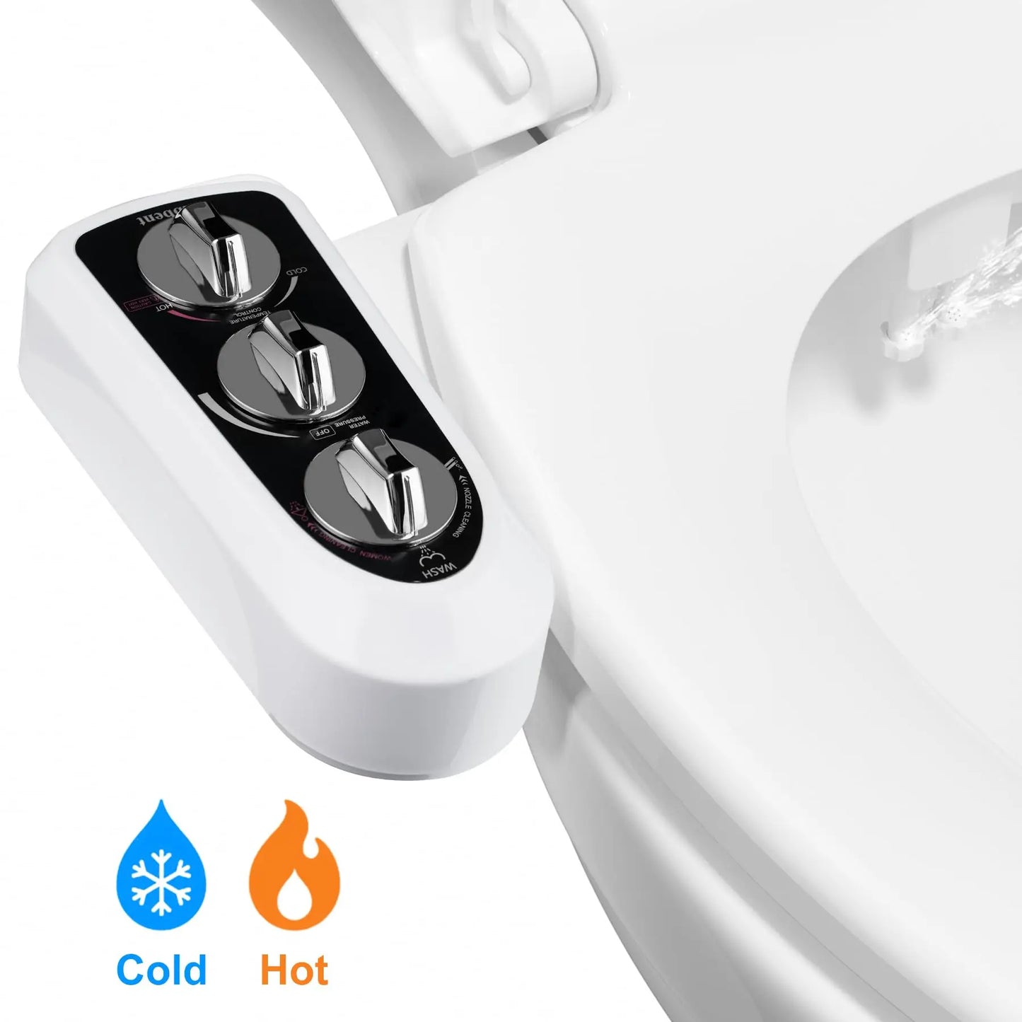 Toilet Seat Bidet with Self Cleaning Dual Nozzle, Hot and Cold Water Spray Non-Electric Mechanical Bidet Toilet Attachment
