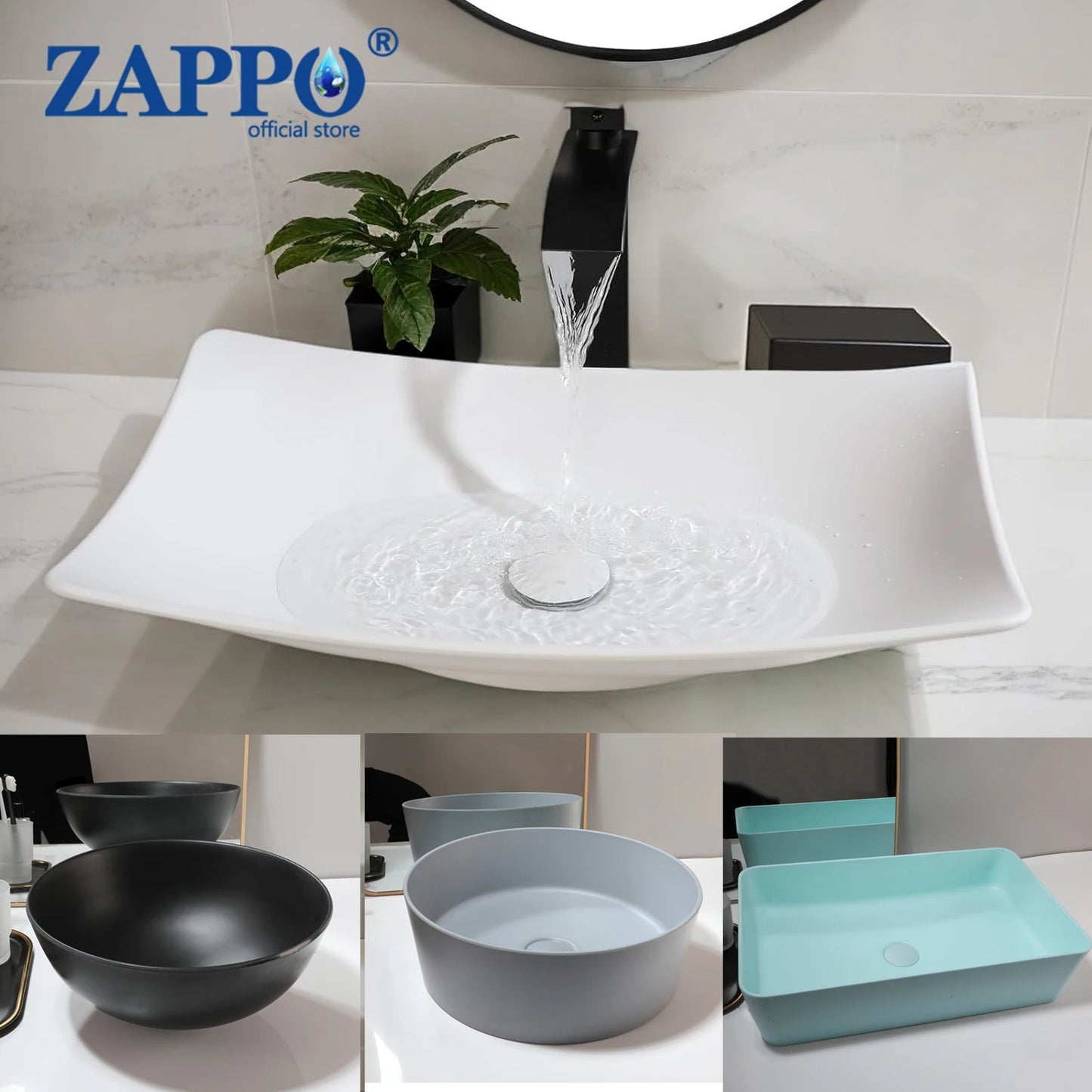 Mekkhal Stone Resin Above Counter Vessel Sink With Drain